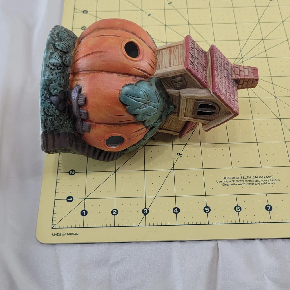 Lighted Pumpkin House Whimsical Fall Fairy Garden Village Building NO LIGHT Vtg